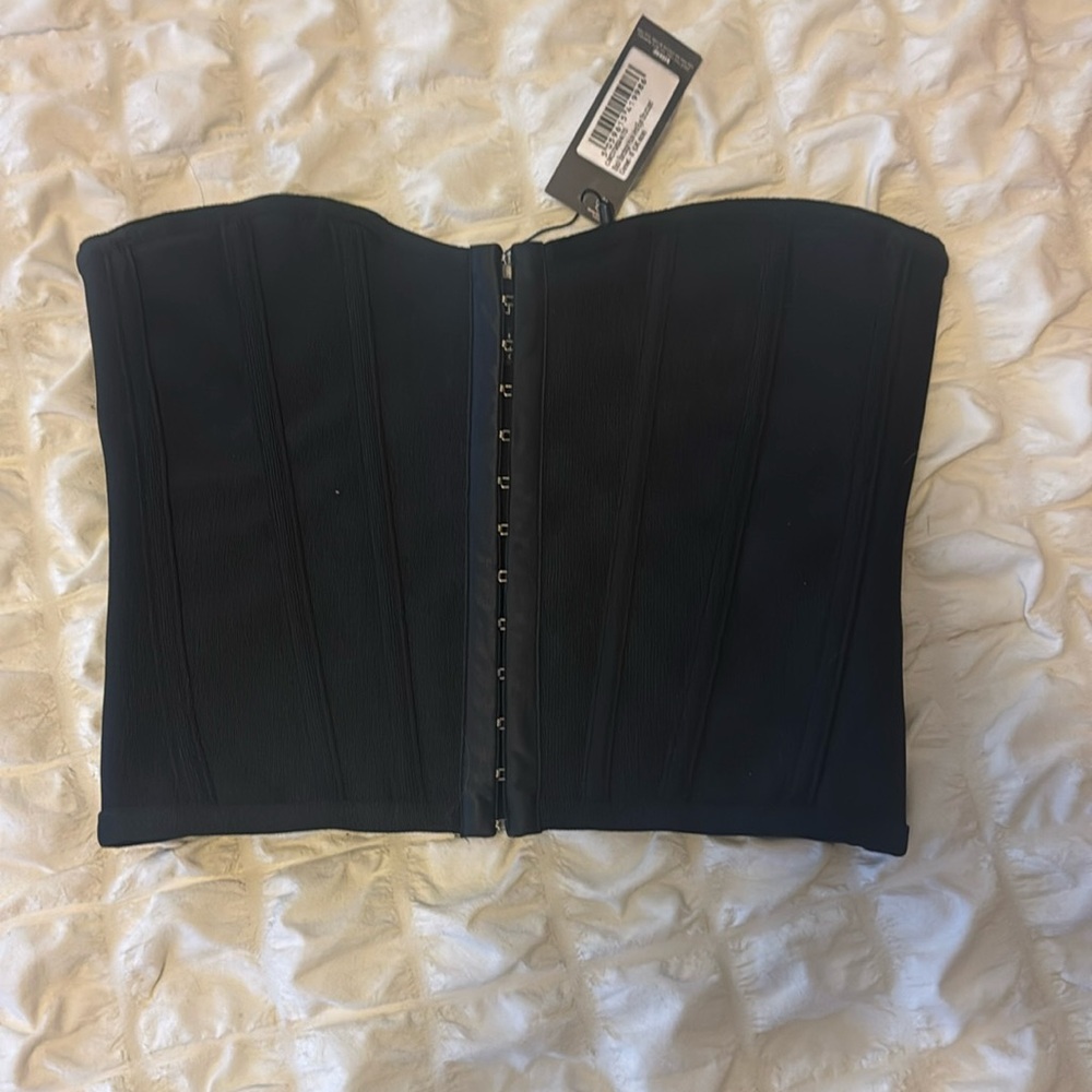 Black bondage hook and eye structured corset